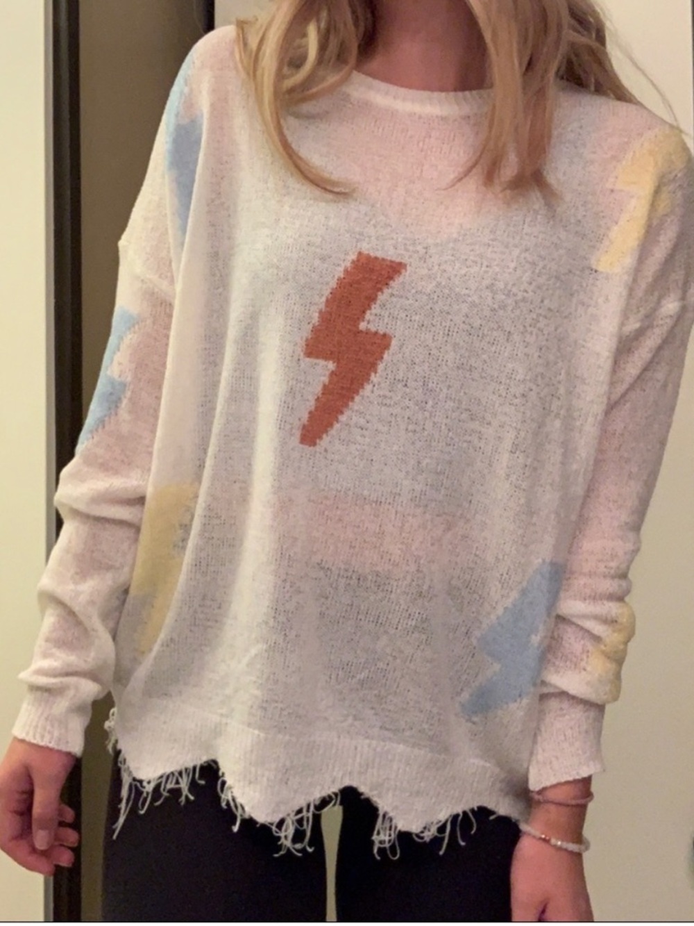 Main Strip Lighting Bolt Sweater, sz L, 24” PTP, 24” L